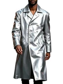 Daily Casual Turn-down Collar Coats Mens Fall Shiny Leather Long Sleeve Outerwear Men Vintage Double-breasted Maxi Jacket