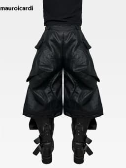 Mauroicardi Spring Autumn Cool Black Pu Leather Wide Leg Calf-Length Pants for Men Luxury Brands Designer Original Clothes 2026