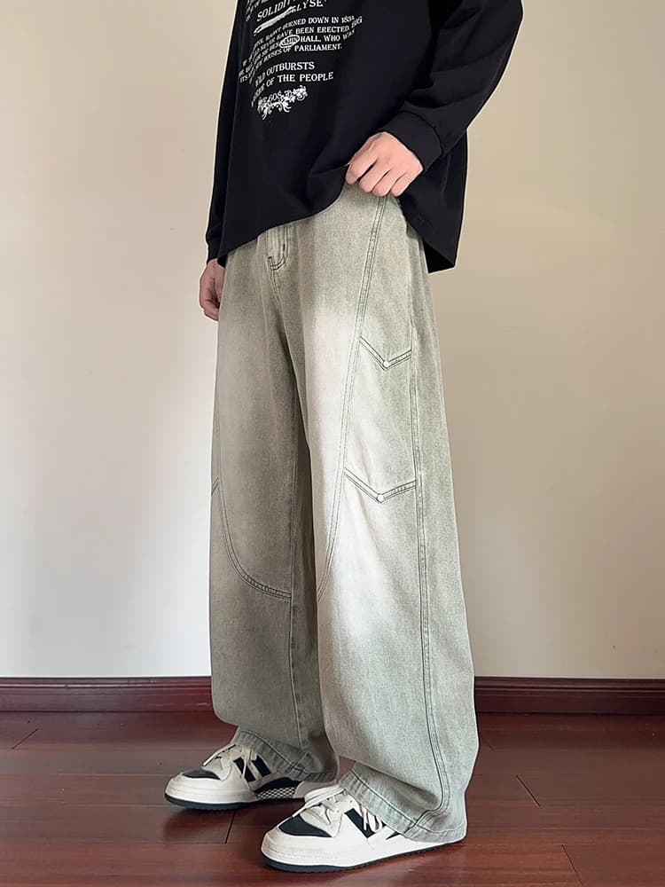Men's Straight Baggy Jeans Korean Fashion Elastic Waist Wide Leg Denim Pants 380g/m² Heavy Cotton Street Y2K Jeans Big Size 8XL