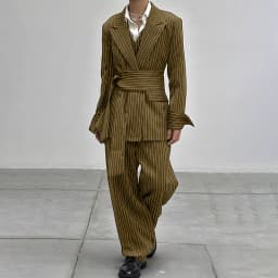 INCERUN Men Striped Sets Elegant Long Sleeve Lace Up Blazer & Pants Two Pieces Sets Streetwear Loose Fashion Casual Men's Suits