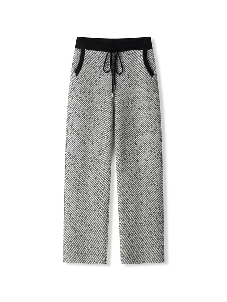 Soft 100% Merino Wool Straight-leg Pants For Men Jacquard Warm Knitted Pants Autumn Winter Thick Bottom Wear