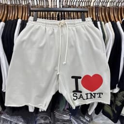 SSSAINT LOUIS Men Shorts Graffiti Print Washed Retro Oversized Shorts