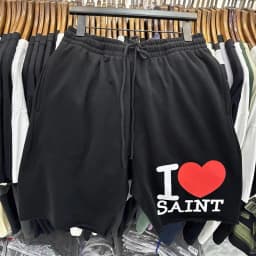 SSSAINT LOUIS Men Shorts Graffiti Print Washed Retro Oversized Shorts
