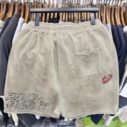 SSSAINT LOUIS Men Shorts Graffiti Print Washed Retro Oversized Shorts