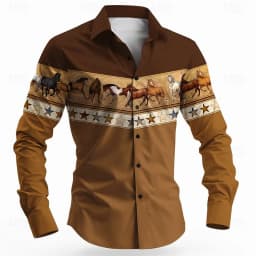 Vintage Men's Long Sleeve Shirt Aztec Bull Ethnic Shirt Button Up Shirt Streetwear Casual Comfort Polyester Slim Fit Shirts