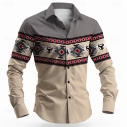 Vintage Men's Long Sleeve Shirt Aztec Bull Ethnic Shirt Button Up Shirt Streetwear Casual Comfort Polyester Slim Fit Shirts