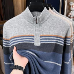 Real Cashmere Wool Clothes for Men 2025 Autumn Winter Trendy Striped Warm Sweater Long Sleeve Male Sheep Wool Zipper Jumpers