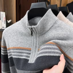 Real Cashmere Wool Clothes for Men 2025 Autumn Winter Trendy Striped Warm Sweater Long Sleeve Male Sheep Wool Zipper Jumpers