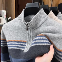 Real Cashmere Wool Clothes for Men 2025 Autumn Winter Trendy Striped Warm Sweater Long Sleeve Male Sheep Wool Zipper Jumpers
