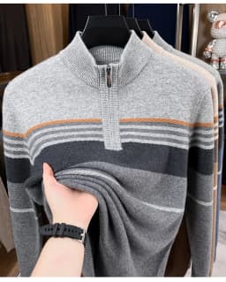 Real Cashmere Wool Clothes for Men 2025 Autumn Winter Trendy Striped Warm Sweater Long Sleeve Male Sheep Wool Zipper Jumpers