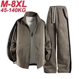 8XL Men Jacket 2Pcs Tracksuit Set Waterproof Side Stripe Large Size 6XL 7XL Streetwear Long Sleeve 2025 Spring Sportswear Male