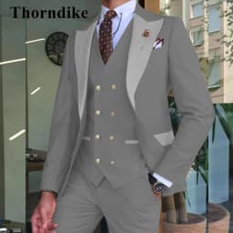 Gwenhwyfar 2024 Men Suits Khaki Color Peaked Lapel (Jacket+Vest+Pants) Slim Fit Handsome Formal Business Costume Homme