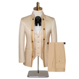 New Chinese-style Jacquard Wedding Host Performance Men's Suits 3pcs Blazer Vest Pants Formal Party Groom Tuxedo
