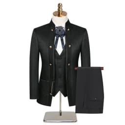 New Chinese-style Jacquard Wedding Host Performance Men's Suits 3pcs Blazer Vest Pants Formal Party Groom Tuxedo