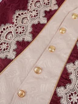 Men's Victorian Baroque Lace Applique Long Coat - Vintage Burgundy Royal Court Tailcoat Jacket for Halloween Cosplay Party