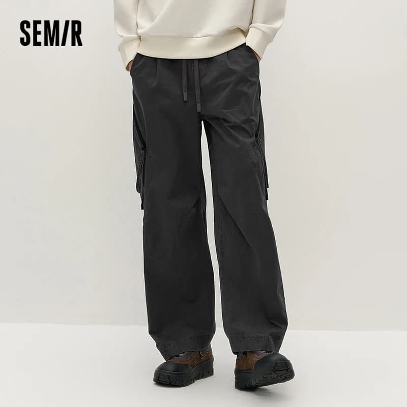 Semir Men Pants Washed Cotton Loose Curved Utility Cargo 2026 Autumn Comfortable Workwear Style Street Casual Daily Wear