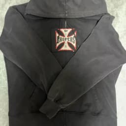 Oversize Men Women Street Outfit West Coast Choppers Jackets Vintage Washed Black Patchwork Red Cross Pattern Zippered Hoodie