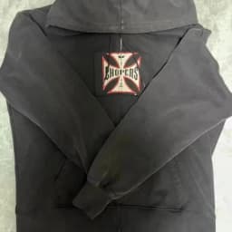 Oversize Men Women Street Outfit West Coast Choppers Jackets Vintage Washed Black Patchwork Red Cross Pattern Zippered Hoodie