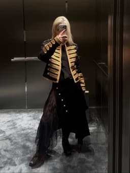 ANN Milan Limited Show Piece Black & Gold Webbing Napoleon Cropped Court Jacket, Two-tone