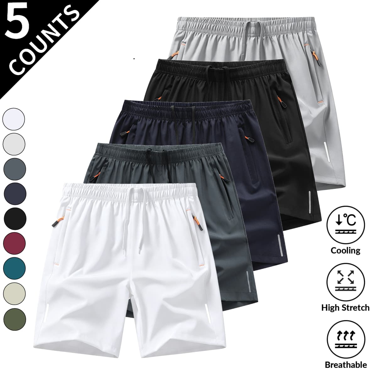 5-Pack Men's Swim Shorts Set - Assorted Colors Quick Dry Bathing Suits for Travel and Daily Wear