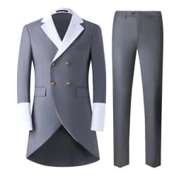 Men Tailcoat Suit 2 Pieces Double Breasted Brown Tuxedo White Contrast Lapel Cuff Groom Wedding Formal Evening Party Jacket Pants