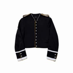 ANN Show Piece Harris Marsina Black & Gold Button Napoleon Jacket, Vintage Court Short Stand Collar Coat