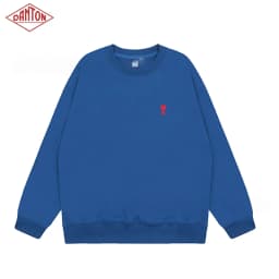 Sweatshirt made of pure cotton with small heart embroidery in macaron color, long sleeved with large heart round neck pullover for autumn and winter