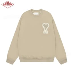 Sweatshirt made of pure cotton with small heart embroidery in macaron color, long sleeved with large heart round neck pullover for autumn and winter