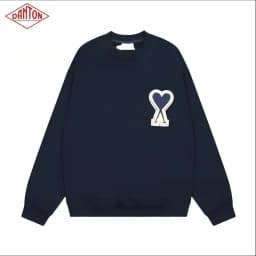 Sweatshirt made of pure cotton with small heart embroidery in macaron color, long sleeved with large heart round neck pullover for autumn and winter
