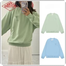 Sweatshirt made of pure cotton with small heart embroidery in macaron color, long sleeved with large heart round neck pullover for autumn and winter