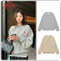Sweatshirt made of pure cotton with small heart embroidery in macaron color, long sleeved with large heart round neck pullover for autumn and winter