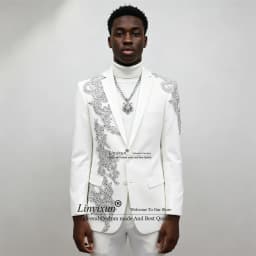 High End Crystal Jewelry Men Suits Notch Lapel Applique Groom Male Blazers 2 Pieces Sets Customized Wedding Tuxedos ropa hombre
