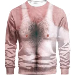 Funny Fake Musclet-Shirt 3D Funny Muscle Body Printed T-Shirts Slim Oversized T Shirt Men Tops Ugly Chest Hair Tops Long Sleeve
