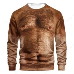 Funny Fake Musclet-Shirt 3D Funny Muscle Body Printed T-Shirts Slim Oversized T Shirt Men Tops Ugly Chest Hair Tops Long Sleeve