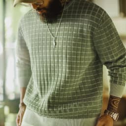 Maden Men's Retro Plaid Crewneck Sweatshirt Green Pullover Casual Spring Outerwear Long Sleeve Winter Layering T-shirt Top