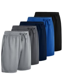 5 Pcs Men's Athletic Performance Shorts - Quick Dry Polyester Micro Mesh With Elastic Waist & 2 Side Pockets (8 Inch Inseam)