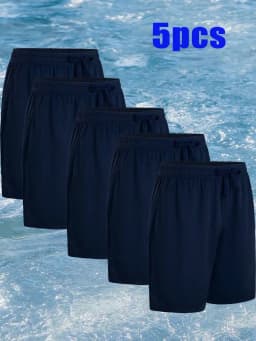 5 Pcs Men's Athletic Performance Shorts - Quick Dry Polyester Micro Mesh With Elastic Waist & 2 Side Pockets (8 Inch Inseam)