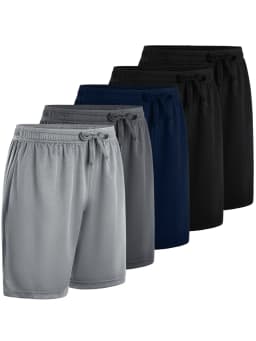5 Pcs Men's Athletic Performance Shorts - Quick Dry Polyester Micro Mesh With Elastic Waist & 2 Side Pockets (8 Inch Inseam)