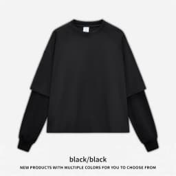 ZODF Fashion Fake 2 Pieces Long Sleeve T Shirt For Man Unisex Loose Fit 280gsm 100% Cotton O Neck T-Shirt Brand Tops HY0062