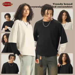 ZODF Fashion Fake 2 Pieces Long Sleeve T Shirt For Man Unisex Loose Fit 280gsm 100% Cotton O Neck T-Shirt Brand Tops HY0062