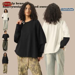 ZODF Fashion Fake 2 Pieces Long Sleeve T Shirt For Man Unisex Loose Fit 280gsm 100% Cotton O Neck T-Shirt Brand Tops HY0062