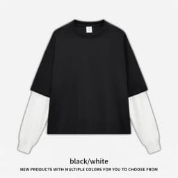 ZODF Fashion Fake 2 Pieces Long Sleeve T Shirt For Man Unisex Loose Fit 280gsm 100% Cotton O Neck T-Shirt Brand Tops HY0062