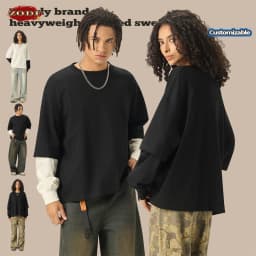ZODF Fashion Fake 2 Pieces Long Sleeve T Shirt For Man Unisex Loose Fit 280gsm 100% Cotton O Neck T-Shirt Brand Tops HY0062