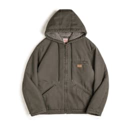 Maden Retro J141 Active Hooded Jacket Solid Color Sherpa Fleece Cotton-padded Coat with Velvet Warm  Canvas Outerwear for Men