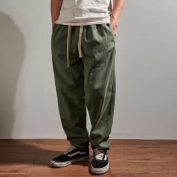 New straight-leg casual pants men's large size loose-fitting elastic waist sagging wide leg pants