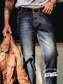 Maden Vintage 11.5oz Denim Washed Straight Jeans for Men Casual YKK Zipper Pants with Pockets Ethnic Design Plus Size Trousers