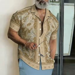 Men's 3D Print Paisley Floral Ethnic Shirt, Collar Short Sleeve Casual Top, Spring & Summer Outdoor Outings