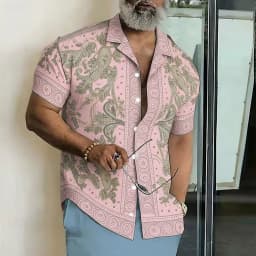 Men's 3D Print Paisley Floral Ethnic Shirt, Collar Short Sleeve Casual Top, Spring & Summer Outdoor Outings
