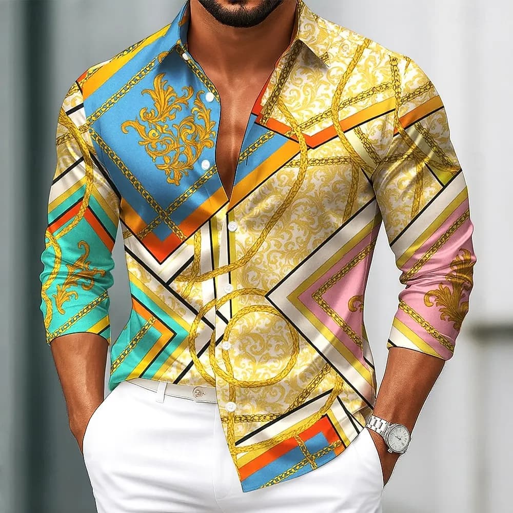 Men's Long Sleeve Shirt Baroque Intricate Floral Shirt Pattern Ethnic Shirt Streetwear Casual Comfort Polyester Slim Fit Shirts