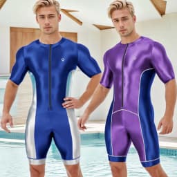 AMORESY Men Smooth Satin Running Catsuit Half Sleeve Bodysuit Yoga Sports Cycling Overalls Tracksuits Jumpsuits Running Leotards